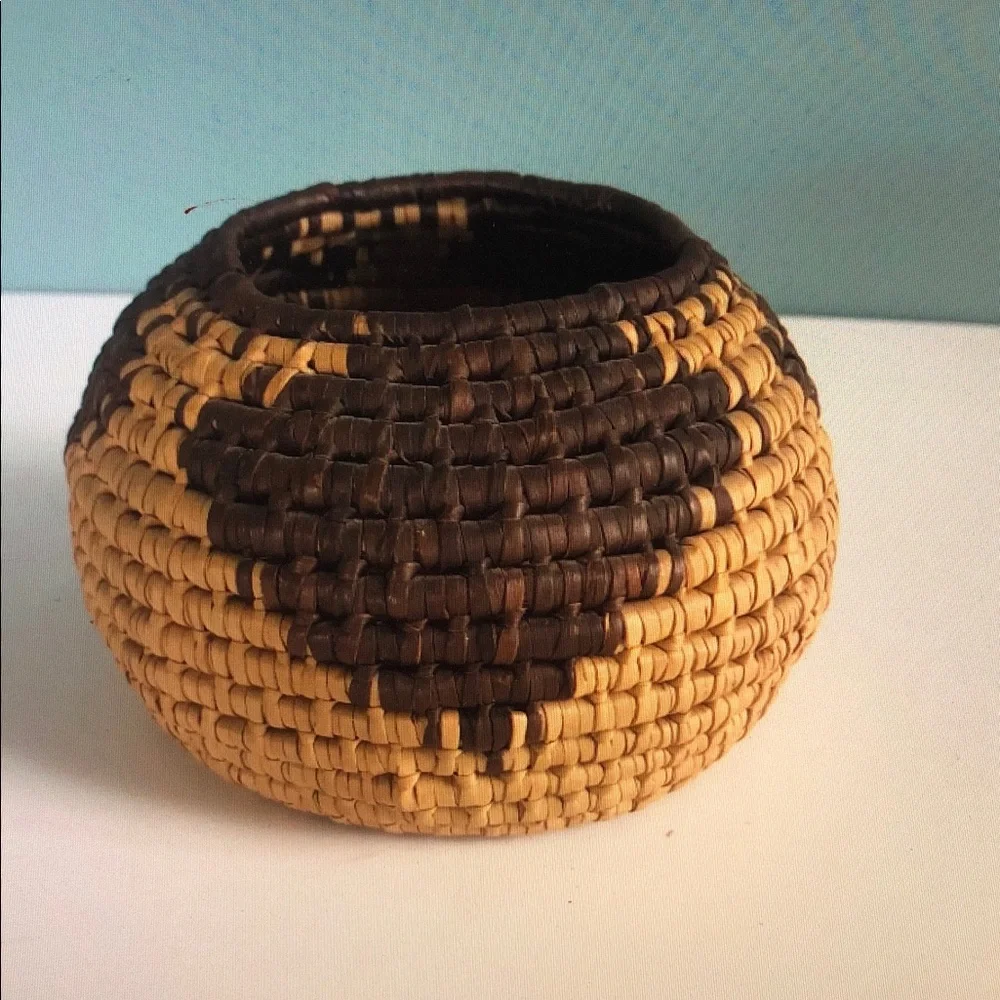 Handwoven Brown and Tan Basket - Picture 1 of 3
